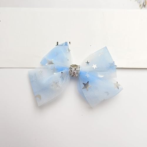 NingPower 50 Stück Farbverlaufs Schleifen Mond Stern Pailletten Schleife für Basteln, Nähen, Haarspangenherstellung, Bekleidungszubehör, Blau von NingPower