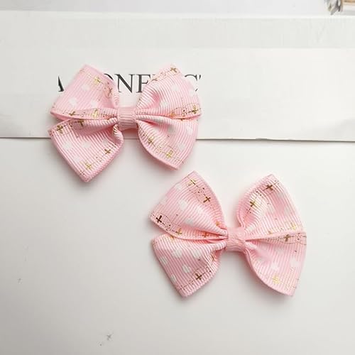NingPower 50 Stück Schleifen mit Herzmuster, Schleife Aus Gestreiftem Stoff für Basteln, Nähen, Herstellen Von Haarspangen, Bekleidungszubehör, Rosa von NingPower