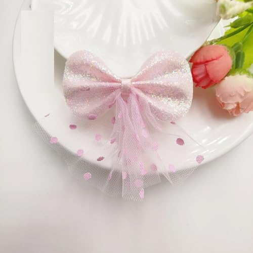 NingPower 50 Stück Schleifen mit Netzband, 6cm Schleife für Basteln, Nähen, Haarspangenherstellung, Bekleidungszubehör, Rosa von NingPower