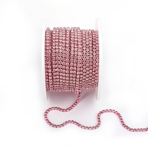 NingPower 9m Lange Strass Krallenkette, Künstlicher Glaskristall Geeignet für Kunsthandwerk Projekte, Bekleidungszubehör, Rosa, 3mm von NingPower