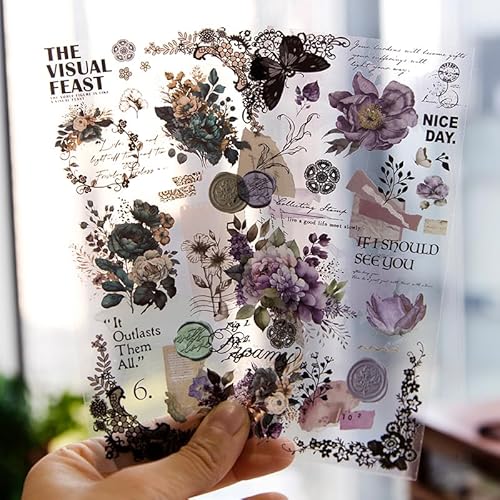 12 Stück Retro-Scrapbooking-Aufkleber-Set, Botanische Blumen-Aufkleber, Washi-Aufkleber Ästhetik für Tagebuch, Planer, Notizbuch, Laptop, Kalender，Deko für Hochzeit (Lace Night) von Ningmo