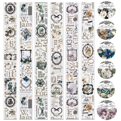 Ningmo Washi Tape Set，6 Rolls Blumen PET Wide Washi Tapes Transparent Sticker für Scrapbooking， Journaling，Bullet Journals, Planner，Mobile phones, photo albums DIY (06) von Ningmo