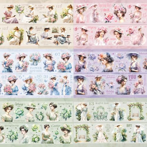 Ningmo Washi Tape Set 6 Rolls Mode Mädchen Washi Tapes, PET Washi Tape Niedlich Washi Tapes set Girls Aufkleber wasserdichte Kunst DIY Dekoratives Klebebandfür Bullet Journals, Geschenkpaket (05) von Ningmo