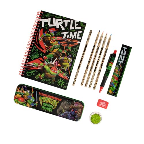 Ninja Turtles TMNT Schreibset, 11-teiliges Schreibset, Beinhaltet DIN A5 Notizbuch, verschiedene Stifte & Co., Offizielles Merch von Ninja Turtles