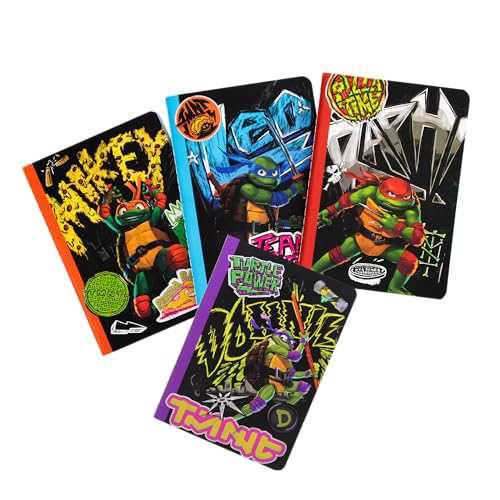 TMNT Notizbücher, 4 x A6 Notizbuch, Jeweils 40 linierte Seiten, Unterschiedliche Motiven, Offizielles Merch von Ninja Turtles