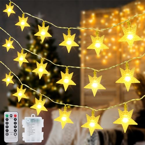 Lichterkette Sterne, 7.5M 50 LED Sternenlichterkette Weihnachtsdeko Innen, 8 Modi Lichterkette Weihnachten mit Timer, Batteriebetrieben Weihnachtsbeleuchtung für Schlafzimmer Fenster Balkon Christmas Lichterkette Sterne, 7.5M 50 LED Sternenlichterkette Weihnachtsdeko Innen, 8 Modi Lichterkette Weihnachten mit Timer, Batteriebetrieben Weihnachtsbeleuchtung für Schlafzimmer Fenster Balkon Christmas von Ninonly