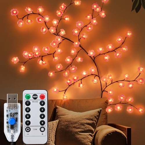 Ninonly Lichterkette Kirschblüten Zweige, 1.2m 48 LED Wand Lichterkette mit Fernbedienung, 8 Modi Lichterzweige Wanddeko für Schlafzimmer Wedding Raum Deko, Geschenk für Frauen Ninonly Lichterkette Kirschblüten Zweige, 1.2m 48 LED Wand Lichterkette mit Fernbedienung, 8 Modi Lichterzweige Wanddeko für Schlafzimmer Wedding Raum Deko, Geschenk für Frauen von Ninonly