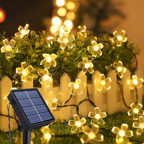 Ninonly Solar Lichterkette Aussen, 14m 120 LED Kirschblüten Lichterkette Gartendeko für Draußen, 8 Modi Solarlichterkette Außen Wetterfest, Solarlampen Deko für Hochzeit Balkon Weihnachten von Ninonly
