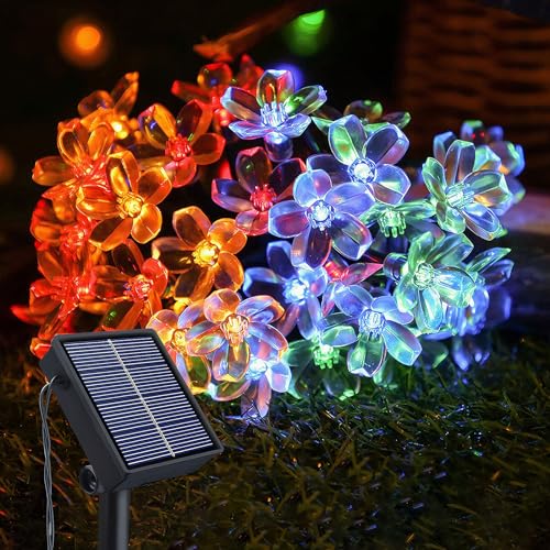 Ninonly Solar Lichterkette Aussen, 14m 120 LED Kirschblüten Lichterkette Gartendeko für Draußen, 8 Modi Solarlichterkette Außen Wetterfest, Solarlampen Deko für Hochzeit Balkon Weihnachten von Ninonly