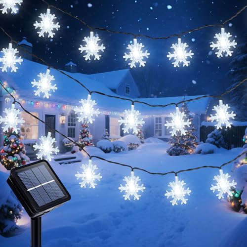Ninonly Solar Lichterkette Außen, 7m 50 LED Schneeflocke Weihnachtsbeleuchtung Außen, Solar Lichterketten Aussen mit 8 Modi Wasserdicht Weihnachten Deko für Garten Balkon Festival Deko von Ninonly