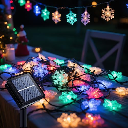 Ninonly Solar Lichterkette Außen, 7m 50 LED Schneeflocke Weihnachtsbeleuchtung Außen, Solar Lichterketten Aussen mit 8 Modi Wasserdicht Weihnachten Deko für Garten Balkon Festival Deko von Ninonly
