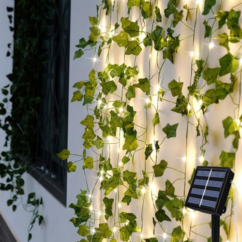 Solar Lichterkette Aussen, 7m 50 LED Efeu Künstlich Solarlichterkette Außen Wasserdicht, 8 Modi Efeu Girlande mit LED Solar, Efeu Dekorative Solarlichter für Garten Balkon Hochzeit Zaun Weihnachten Solar Lichterkette Aussen, 7m 50 LED Efeu Künstlich Solarlichterkette Außen Wasserdicht, 8 Modi Efeu Girlande mit LED Solar, Efeu Dekorative Solarlichter für Garten Balkon Hochzeit Zaun Weihnachten von Ninonly