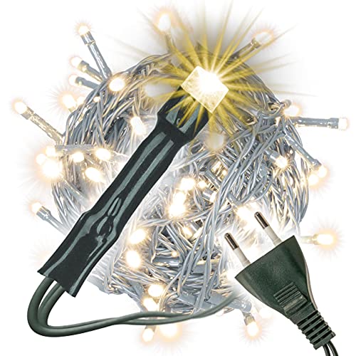 Nipach GmbH 200 LED Lichterkette warm weiß mit Stecker für Innen grünes Kabel 21 Meter Weihnachtsbeleuchtung Weihnachtsdeko Party-Deko Xmas Weihnachten von Nipach GmbH