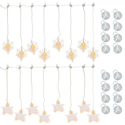 Nipach GmbH Lichtervorhang Stern Schneeflocke 8 LED warm weiß Batterie Timer Xmas-Deko Weihnachten Außen Weihnachtsdeko Partylichter Weihnachtsbeleuchtung Licht-Deko (2er Set) von Nipach GmbH