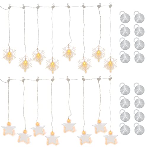 Nipach GmbH Lichtervorhang Stern Schneeflocke 8 LED warm weiß Batterie Timer Xmas-Deko Weihnachten Außen Weihnachtsdeko Partylichter Weihnachtsbeleuchtung Licht-Deko (2er Set) von Nipach GmbH