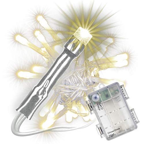 50 LED Lichterkette mit Timer Batterie warm weiß Innen Außen XMAS transparentes Kabel von Nipach GmbH