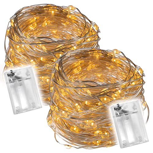 Nipach GmbH 2er Set Lichterkette Silberdraht 80 LED warmweiß Batterie Timer Weihnachten Weihnachtsdekoration Weihnachtsbaumkette Partydeko Leucht-Deko von Nipach GmbH