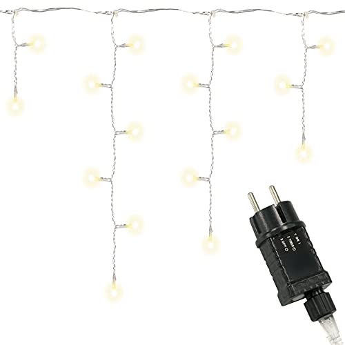 Nipach GmbH 400 LED warm weiß Eisregen Eiszapfen Lichterkette Trafo Timer transparentes Kabel Außen Weihnachtsdeko Partylichter Weihnachtsbeleuchtung Xmas von Nipach GmbH