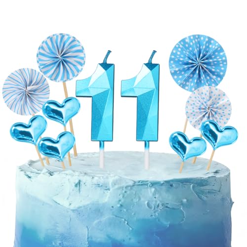 Geburtstagskerzen Zahlen 11 Blau,3D Kerzen Geburtstag für Torten und Kuchendeko,Geburtstag Kerzen Zahlen Kinder,11 Geburtstags Deko Junge für Geburtstagsfeier,Hochzeiten,Jubiläen von Nirecu