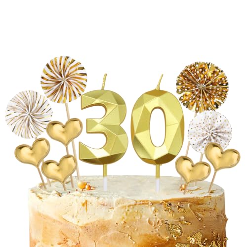 Geburtstagskerzen Zahlen 30 Gold,3D Kerzen Geburtstag für Tortendeko und Kuchendeko,Deko 30 Geburtstags Mann Frau,Geburtstag Kerzen Deko für Geburtstagsfeier,Hochzeiten von Nirecu