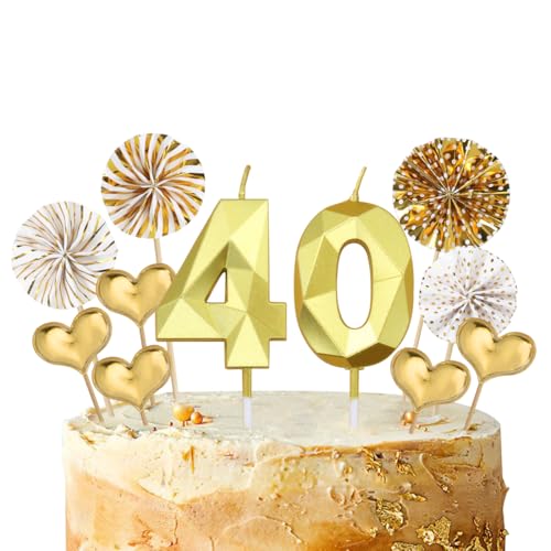 Geburtstagskerzen Zahlen 40 Gold,3D Kerzen Geburtstag für Tortendeko und Kuchendeko,Deko 40 Geburtstags Mann Frau,Geburtstag Kerzen Deko für Geburtstagsfeier,Hochzeiten von Nirecu