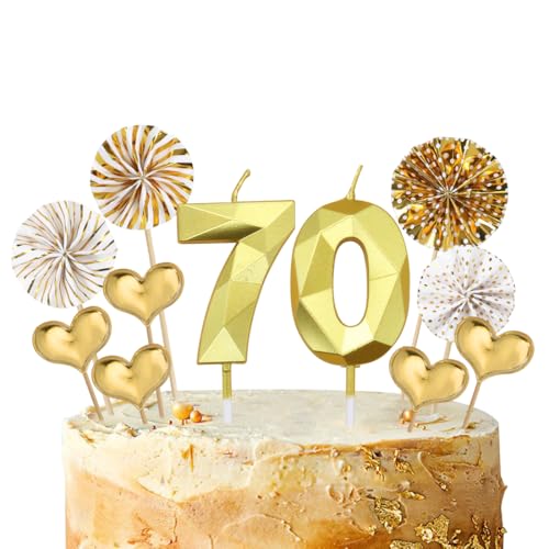 Geburtstagskerzen Zahlen 70 Gold,3D Kerzen Geburtstag für Tortendeko und Kuchendeko,Deko 70 Geburtstags Mann Frau,Geburtstag Kerzen Deko für Geburtstagsfeier,Hochzeiten von Nirecu