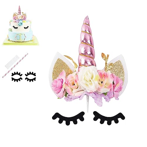 Nishine Tortenaufsatz mit Rosen-Motiv, Einhorn, für Geburtstagsparty, Kuchendekoration (Rosa & Elfenbein) von Nishine