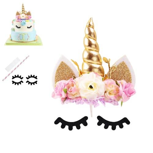 Nishine Tortenaufsatz mit Rosenblüte, für Geburtstagsparty, Kuchendekoration (Gold&Elfenbein) von Nishine