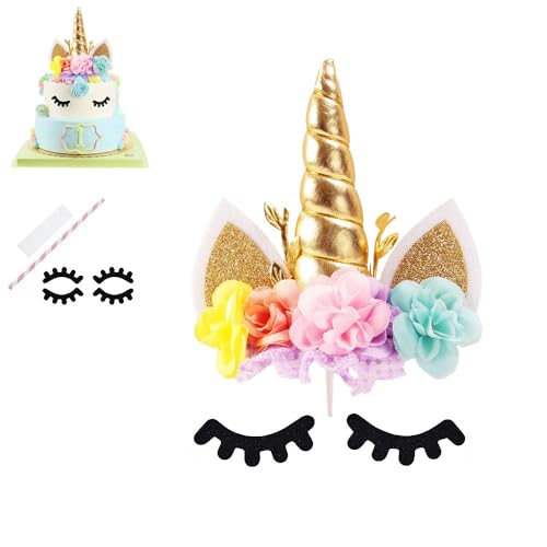 Nishine Tortenaufsatz mit Rosenblüte, für Geburtstagsparty, Kuchendekoration (Gold&Rosa) von Nishine