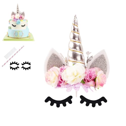 Nishine Tortenaufsatz mit Rosenblüte, für Geburtstagsparty, Kuchendekoration (Silber&Elfenbein) von Nishine
