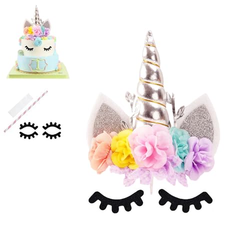 Nishine Tortenaufsatz mit Rosenblüte, für Geburtstagsparty, Kuchendekoration (Silber&Rosa) von Nishine