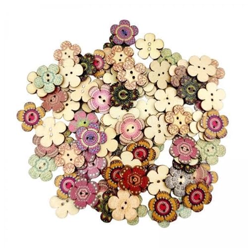 Nishiyuenyi 4x 100pcs Gemischte Zufällige Blumenmalerei Aus Holz Retro Knöpfe Sortiert von Nishiyuenyi