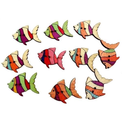 Nishiyuenyi 4x50 Stücke Bunte Fisch Holz Knöpfe Verschönerung Scrapbooking Handwerk DIY von Nishiyuenyi