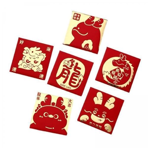 Nishiyuenyi 5x6 Stücke Chinesisches Mondjahr Rote Umschläge Rote Pakete Kleines Quadrat 2024 Drachenjahr Hong Bao für Geburtstagsfest Hochzeit von Nishiyuenyi