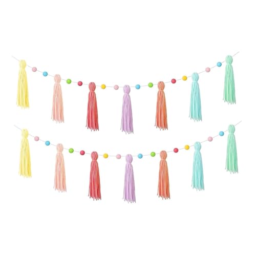 Nishiyuenyi Boho Quaste Banner mit farbigen Bällen, 31,5 Zoll Wandgirlande für Hochzeiten, Style A von Nishiyuenyi
