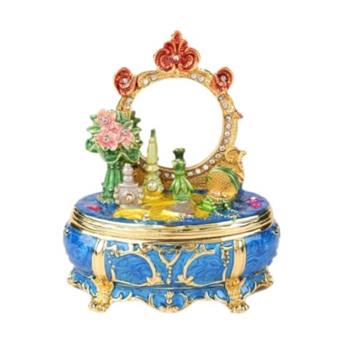 Nishiyuenyi Emaillierte Schmuckschatulle, Schmuckaufbewahrung, Heimdekoration, handbemalte Figur, Elegante Andenkenbox für Anhänger, Ringe, Tischplatte, Blau von Nishiyuenyi