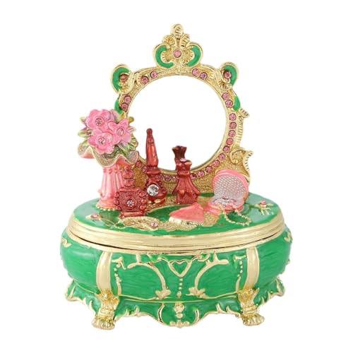 Nishiyuenyi Emaillierte Schmuckschatulle, Schmuckaufbewahrung, Heimdekoration, handbemalte Figur, Elegante Andenkenbox für Anhänger, Ringe, Tischplatte, GrÜn von Nishiyuenyi