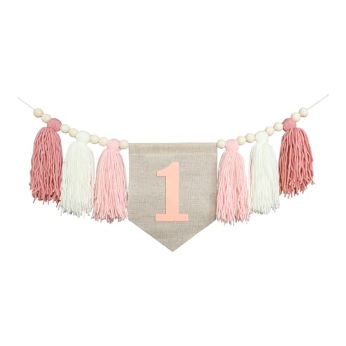 Nishiyuenyi Geburtstag Banner 1. Geburtstag Hochchärer Banner Dekoration Party Babyparty 1 Jahr Geburtstag Banner Hochstuhl Banner, Rosa von Nishiyuenyi