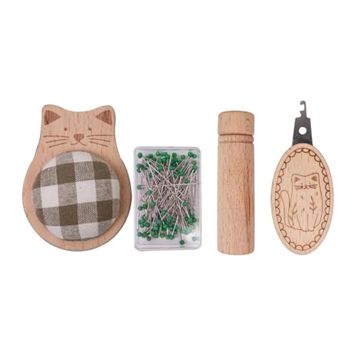 Nishiyuenyi Nadelkissen mit 100 Pins Nadelwerk Holz tragbare Stickerei Threader Nähen Bastelzubehör Nadelhalter, Katzenform Nishiyuenyi Nadelkissen mit 100 Pins Nadelwerk Holz tragbare Stickerei Threader Nähen Bastelzubehör Nadelhalter, Katzenform von Nishiyuenyi
