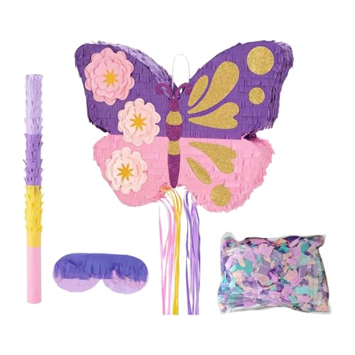 Nishiyuenyi Schmetterlings-Piñata für Geburtstagsfeiern, Partyspiel mit Stab für Mädchen von Nishiyuenyi
