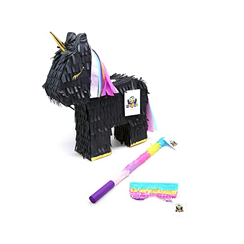 Einhorn Pinata Schwarz Set | Ideal als Pinata Geburtstag | Pinata Hochzeit | JGA Party | Geschenkidee | Party Dekoration oder Pinataspiel | inkl. Schlagstock und Augenmaske | u. 43x33x10 Einhorn Pinata Schwarz Set | Ideal als Pinata Geburtstag | Pinata Hochzeit | JGA Party | Geschenkidee | Party Dekoration oder Pinataspiel | inkl. Schlagstock und Augenmaske | u. 43x33x10 von Nislai
