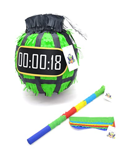 Nislai® Bombe Pinata Set | Ideal für Junge Geburtstag oder als Deko Party | Geschenk | Farbe zur Auswahl: Grün, Rot, Blau, Silver (Grün) von Nislai