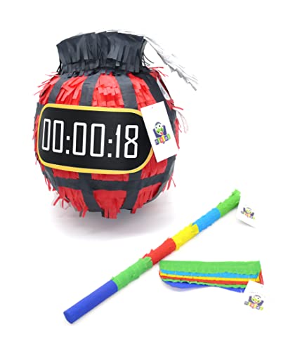 Nislai® Bombe Pinata Set | Ideal für die Junge Geburtstag Party | Pinata Geburtstag | Pinata Geschenk | Für Geburtstag oder als Deko | Farbeauswahl: grün, rot, blau, silver (Rot) von Nislai