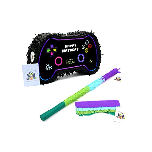 Nislai® Controller Gamer Pinata Set | Ideal als Pinata Geburstag für Jungen | die Gaming oder Videospiel Party Dekoration | Pinata Geschenk | inkl. Stock u. Maske | u. 43x25x10 von Nislai