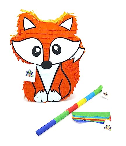 Nislai Fuchs Pinata Set | Ideal für die Mädchen Geburtstag Party | Pinata Geburtstag | Perfekt als Pinata Geschenk | Für Geburtstag oder als Deko Party | u. 40x30x10 inkl. Stock u. Augenbinde von Nislai