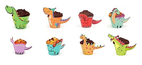 Nislai® Muffin Wrapper Dino | Drachen Cupcake Deko | Topper Picker Dino Geburtstag Party | 24 Stück mit 8 Designs von Nislai