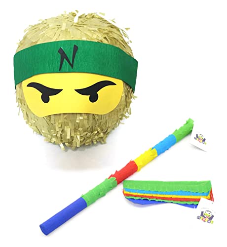 Nislai® Ninja Pinata SET | Ideal für die Ninja Party | Pinata Geschenk | Pinata Geburtstag | inkl. Stock & Augenmaske | Farbe zur Auswahl: grün, schwarz, blau, rot, gold (gold) von Nislai