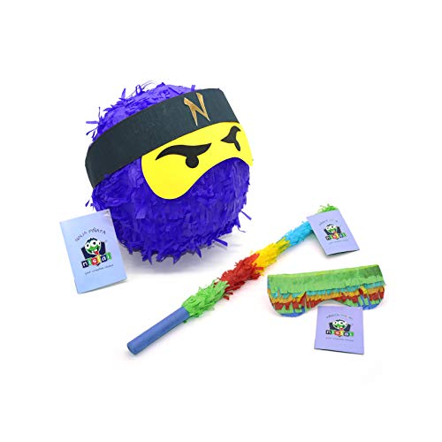 Nislai® Ninja Pinata SET | Ideal für die Ninja Party | Pinata Geschenk | Pinata Geburtstag | inkl. Stock & Augenmaske | Farbe zur Auswahl: grün, schwarz, blau, rot (blau) von Nislai
