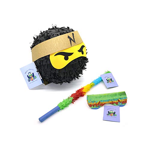 Nislai® Ninja Pinata Set, Ideal für die Ninja Party, Geschenk, Geburtstag, Inkl. Stock & Augenmaske, Farbe zur Auswahl: Grün, Schwarz, Blau, Rot (Schwarz) von Nislai