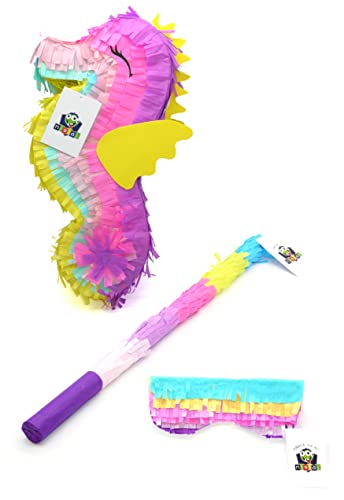 Nislai Seepferdchen Pinata Set | für die Geburtstag Party | Pinata Geburtstag Mädchen | als Pinata Geschenk | Für Geburtstag oder als Deko Party | (mini) u. 40x20x10 cm inkl. Stock u. Maske von Nislai